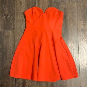 Deep red strapless dress